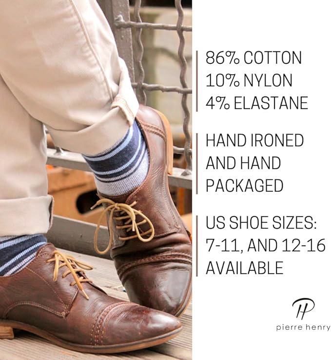 Pierre Henry Over the Calf Socks for Men (3 pairs) | Cotton Over the Calf Dress Socks | Long Socks Designed to Stay up 12+ hr