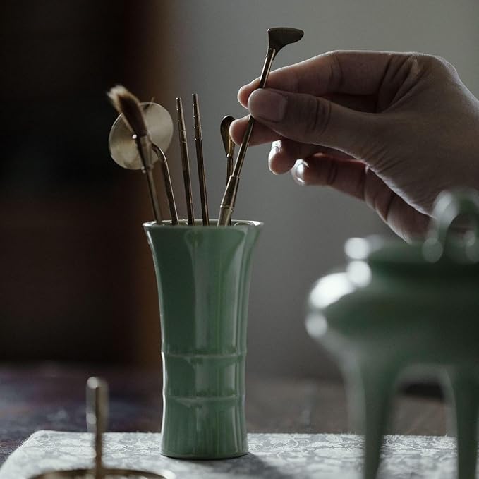 Celadon Incense Powder Burner Set - Making Incense Seal with 12pcs Toolskit, Three-Legged Incense Holder for Powder/Stick/Cone/Coil, Gift for Women, Deluxe Incense Burner Gift