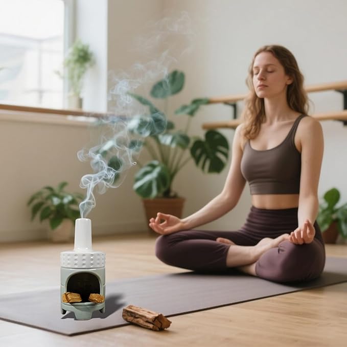 Handmade Ceramic Palo Santo Holder Burner - Mini Chiminea Incense Dish for Palo Santo Sticks & Sage -Cone Burner Elegant Design for Energy Cleansing, Yoga, Meditation & Aromatherapy Idea