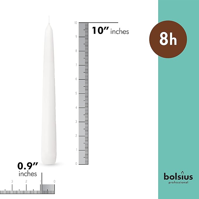 BOLSIUS 60 Count Household White Taper Candles - 10 Inches - Premium European Quality - 8 Hours Burn Time - Unscented Dripless and Smokeless Home Decor, Restaurant, Wedding, and Party Candlesticks