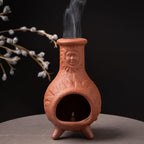 Handcrafted Terracotta Palo Santo Holder with Sun Face Design - Mini Chiminea Incense Burner for Sage & Copal - Thoughtful Gifts for Meditation, Yoga, Aromatherapy