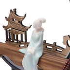 Backflow Incense Holder with LED Light and Plum Blossom, Ceramic Lady Chinese Style Backflow Incense Burner Perfect for Relaxing or Home Decor