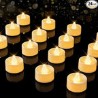 BEICHI 24-Pack Timer Tea Lights Candles Battery Operated, LED Tea Lights, Built-in 6 Hours Timer, Flameless Fake Candles, Tea Light Flickering Votive Candle 1.5'' D x 1.3'' H (Ivory Shell)