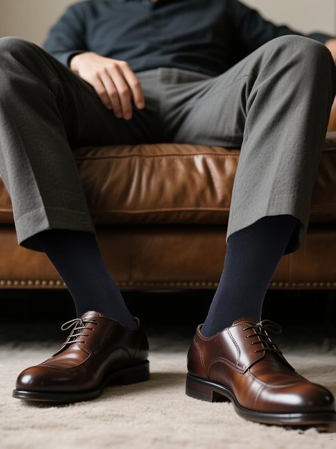 COTTON DAY Men's Premium Soft Combed Cotton Trouser Dress Socks Seamless Toe Black Navy Blue Striped