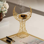 Middle Eastern Moon Shaped Metal Incense Burner Arabic Incense Holder Pot Metal Candlestick Candle Stand Stylish Desktop Aromatherapy Furnace for Aromatherapy Yoga Spa Home Decor