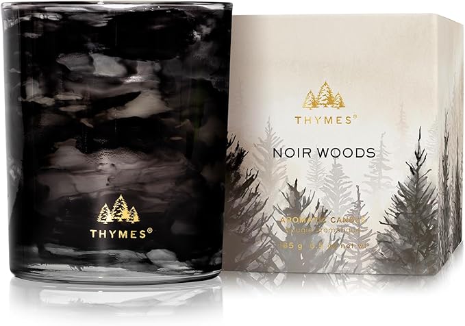 Thymes Noir Woods Scented Candles for Home Decor – Notes of Fresh Evergreen, Smoky Wood & Golden Amber – Luxury Home Fragrance Gifts for Women & Men – Burns Up to 40 Hrs (Boxed Votive Candle, 6.5 oz)