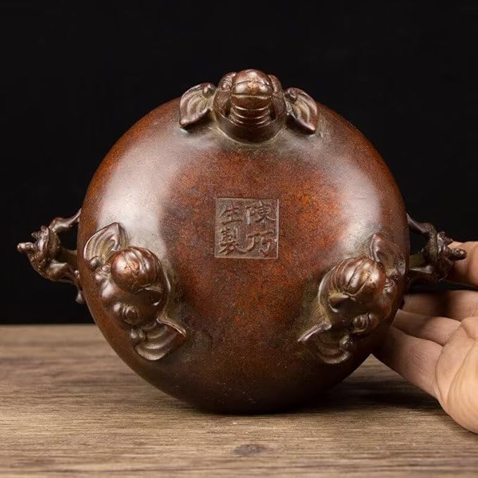 Copper Incense Burner Chinese Brass Incense Burner Kit Traditional Zen Incense Burner Antique Style Office Yoga Home Decor 7.9 * 5.9 * 8.3IN 6.3LB