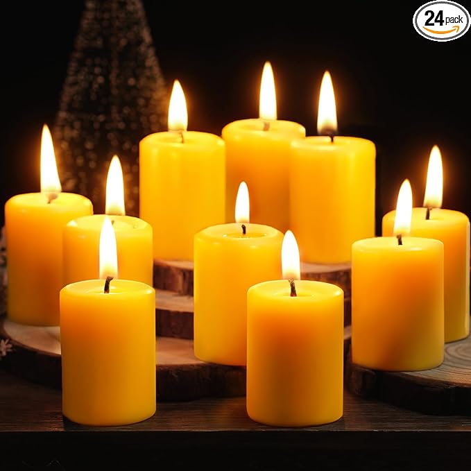 Beeswax Votive Candles 24 Pack Votive Candles Bulk,11-12 Hours Burn Time Unscented Votive Candles,100% Pure Bees Wax Candles Natural Beeswax Candle Small Beeswax Candles for Prayers Relax（24 Pack）