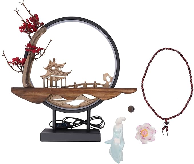 Backflow Incense Holder with LED Light and Plum Blossom, Ceramic Lady Chinese Style Backflow Incense Burner Perfect for Relaxing or Home Decor