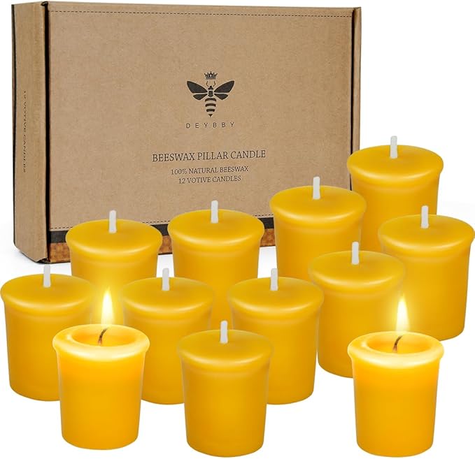 Natural Beeswax Votive Candles Set-12 Pack Votives for Home Room Decor Party Wedding Spa