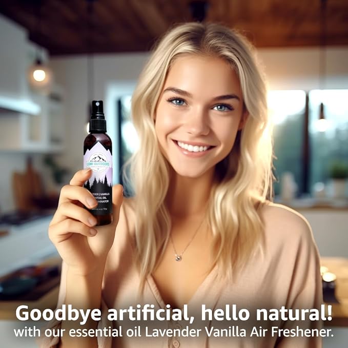 Lumi Outdoors Natural Air Freshener - Lavender Vanilla - Essential Oil Odor Eliminating Room Spray