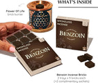 Benzoin Incense Bricks & Flower of Life Exotic Incense Burner by Aromafume | 2 Trays x 9 Bricks | Styrax Extract, Native to Indonesia | Ideal for Prayer & Meditation | Low-Smoke & Non-Toxic