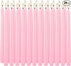 24 Pack Pink Taper Candles, 7-8 Hours Burn Time, Unscented, Smokeless and Dripless, 0.75 x 10 Inch Dinner Candle Set for Household, Wedding, Party and Home Décor Candlesticks
