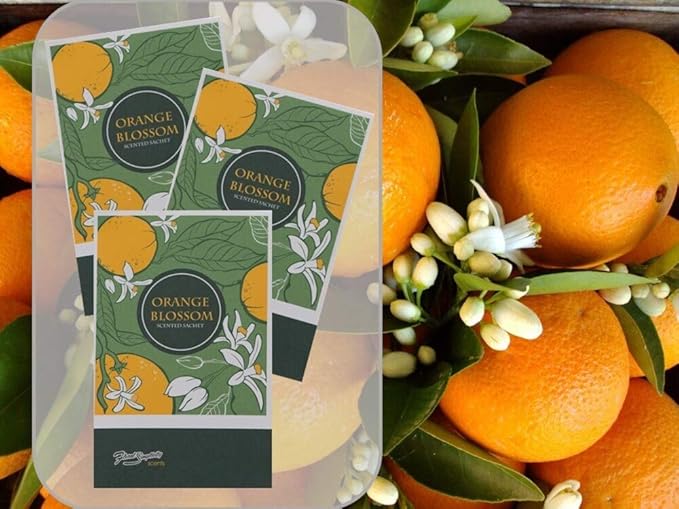 Orange Blossom Scented Sachets Pack of 3, Spring and Summer - Long-Lasting Scented Bags, Home Fragrance, Air Freshener & Deodorizer for Closet, Room, Drawer, or Cars, Made in USA