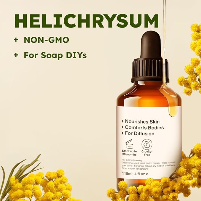 KUKKA Helichrysum Essential Oils - 4 Fl Oz - for Hair, Skin, Diffuser, Aromatherapy & DIY Soap Making Scent
