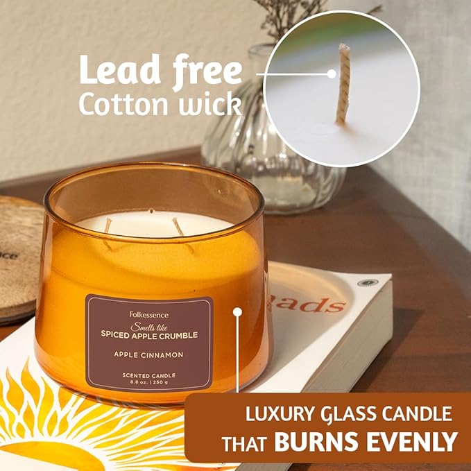 Folkulture Fall Scented Candle | Large 8.81 Oz - Apple Cinnamon | Two Wick Soy Candles | Autumn Non Toxic Candles for Relaxing | Long Lasting for Aromatherapy | Thanksgiving & Holiday Gifts for Women