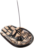 NOVICA Artisan Handmade Ceramic Incense Holder Black White Hamsa Amulet Peru 'Black White Hamsa'