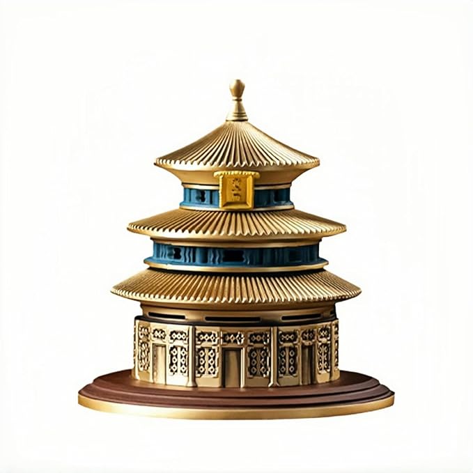 Chinese Temple of Heaven Incense Burner - Heavy 1050g Solid Brass 3-Layer Censer with Lid, Feng Shui Altar Decor for Cones, Sage, Resins, 5x5x5 Inch Natural Brass Meditation Gift
