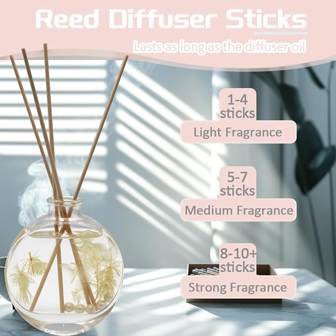 100PCS Reed Diffuser Sticks, 10 Inch Rattan Fiber Sticks Essential Oil Aroma Diffuser Sticks,Long-Lasting Diffuser Replacement Sticks (Primary Color)