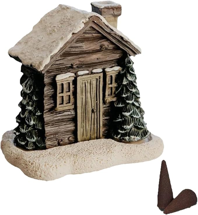 Log Cabin Incense Burner with Smoking Chimney, Resin Christmas Log Cabin Incense Cone Burner, Snowy Winter Rustic Aromatherapy Incenses Holder, Home Tabletop Christmas DecorIncense Burner(1PC)