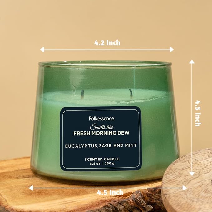 Folkulture Scented Candle | 8.81 Oz - Eucalyptus Candles for Home Scented | Sage & Mint Soy Candle or Non Toxic Candles for Relaxing | Long Lasting Green Candle for Relaxation Gifts for Women