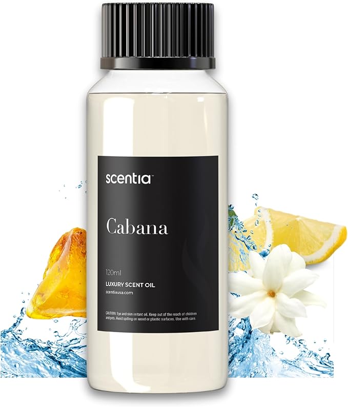 Hotel Diffuser Oil Inspired by 5-Star Hotel Scent - 120 mL 4.06 fl oz - Essential Oil Blend Botanical Jasmine, Bergamot & Fresh Marine Notes for Aromatherapy Diffusers - Cabana