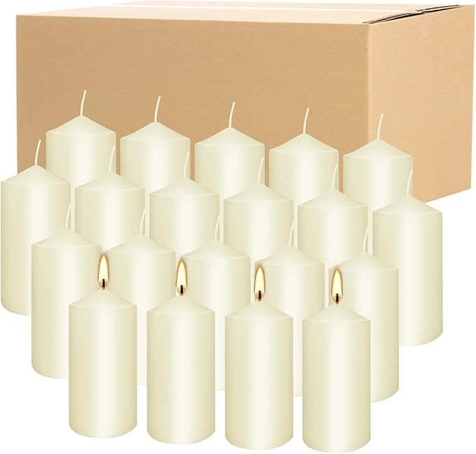 20Pack Pillar Candles 2 x 4 inch-Ivory Unscented Pillar Candles- Dripless,Smokeless,Long Lasting Burning time, Perfect for Home Decor,Wedding, Parties, Spas