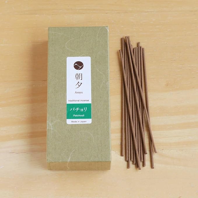 Asayu Japan Traditional Smoke Gift Set with Incense Holder and Brass Stand, Patchouli Incense Sticks with Mini Aquamarine