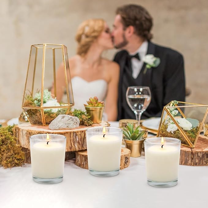 Unscented White Votive Candles in Glass Small Soy Wax 1.8oz Candles for Wedding Party Dinner Table Home, 4 Packs