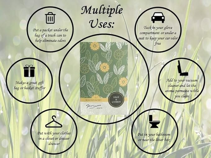 Simplicity Scents Sage and Citrus Scented Sachets Pack of 6, Everyday - Long-Lasting Scented Bags, Home Fragrance, Air Freshener & Deodorizer for Closet, Room, Drawer, or Cars, Made in USA