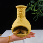 Palo Santo Burner Holder,Yellow Mini Chiminea with Chimney Handmade Smudge Bowl fits sage, Incense Cones, Sticks, Small Candle; with ash Collection. Great for Zen Meditation, Altar Fireplace