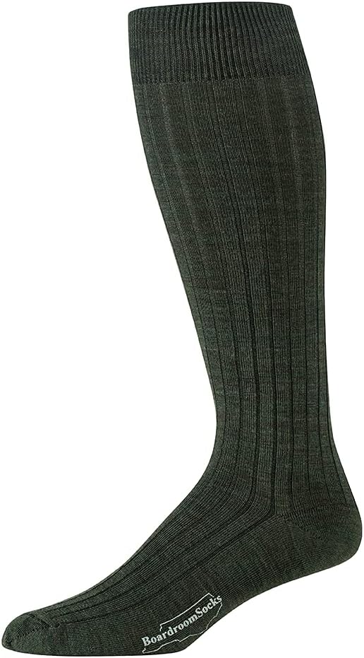 Merino Wool Dress Socks for Men – Over-the-Calf, Ribbed Wool Dress Socks for Size 8-12 – Breathable, Reinforced Heel and Toe
