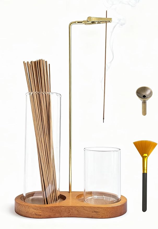 2 in 1 Glass Incense Holder & Burner with Ash Catcher – Decorative Incense Stick Holder for Aromatherapy, Yoga, Meditation