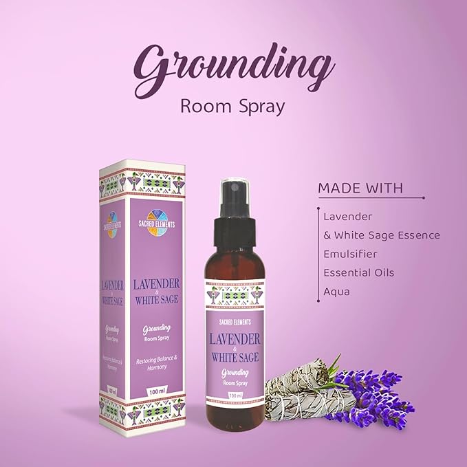 Sacred Element's Lavender & White Sage Room Spray | Natural Purifying Mist for Energy Clearing, Negativity Release, Spiritual Balance & Aromatherapy | 3.38 Fl Oz / 100ml Non-Toxic Air Freshener