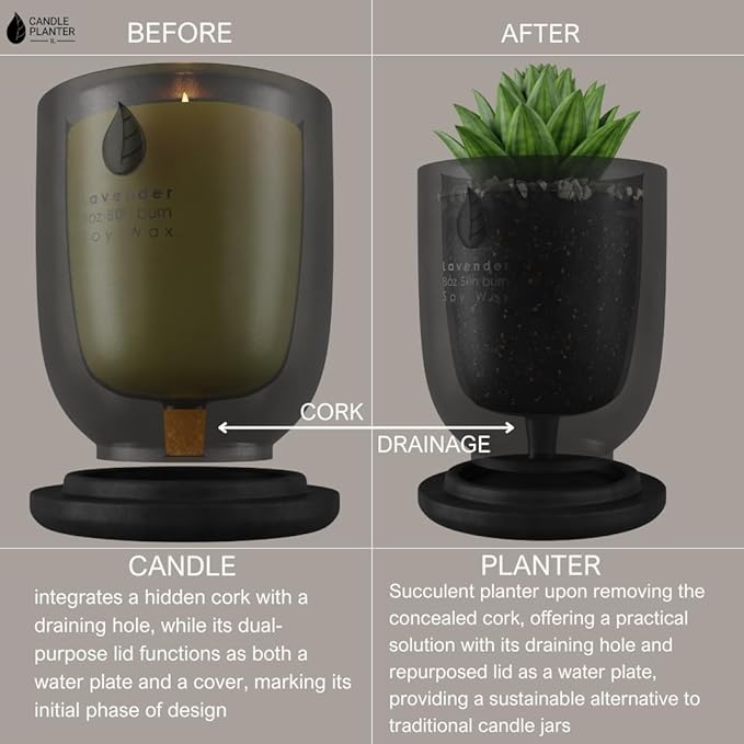 Matani Concrete Cement Candle Planter - Aromatherapy Soy, Dual Purpose Jar Gift (Black Sandalwood)