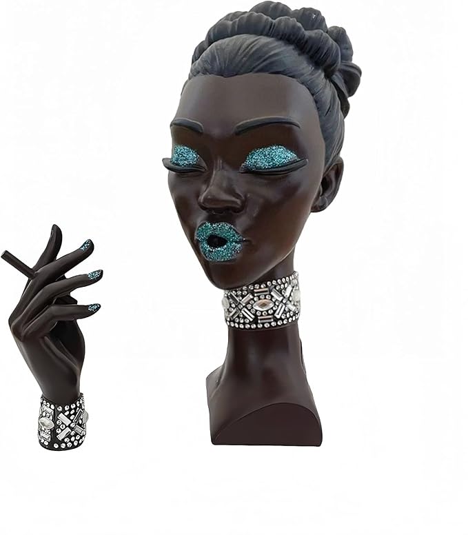 Head Scent: Elegant Head Incense Black Woman Burner, Modern Design, Stylish Head Scent Incense Holder Black Women, Sophisticated Home Decor, Desk Accessory (Blue Eye)