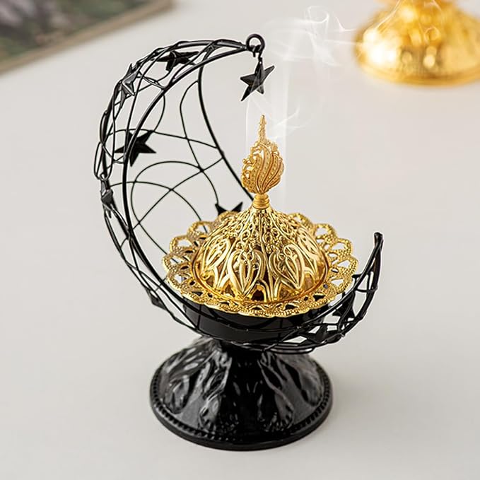 Metal Greek Incense Burner Antique Arabic Incense Censer Pot Metal Candlestick Candle Stand Incense Bowl for Aromatherapy Yoga Spa Home Decor (Black)