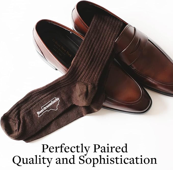 Merino Wool Dress Socks for Men – Over-the-Calf, Ribbed Wool Dress Socks for Size 8-12 – Breathable, Reinforced Heel and Toe
