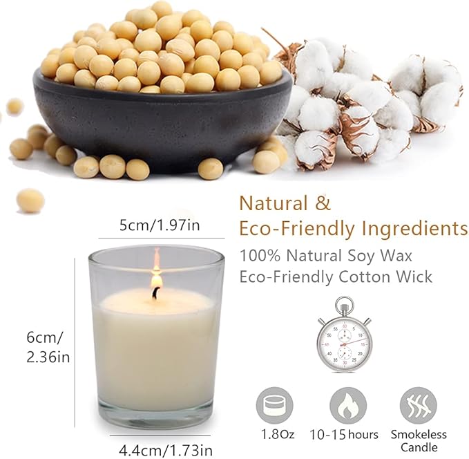 Set of 20 White Votive Candles Clear Glass Filled Unscented Soy Wax Candle for Home Spa Weddings Birthday Holidays Party and DIY