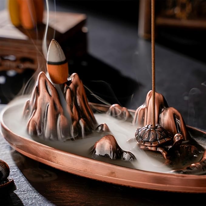 wellsee Incense Burner - Incense Waterfall Fountain Backflow Incense Holder with Sticks Holder & Cones, Tweezers, Box