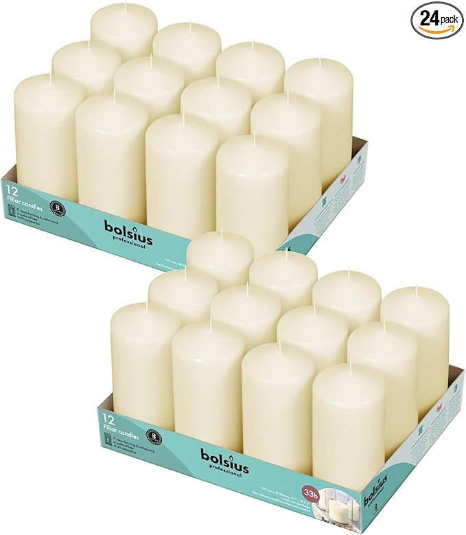 BOLSIUS Ivory Pillar Candles - 2.25x4.75 Inches - 2 Packs = Total 24 Candles - 33+ Hours - Premium European Quality - Consistent Smokeless Flame - Unscented Dripless Eco-Friendly Pillars