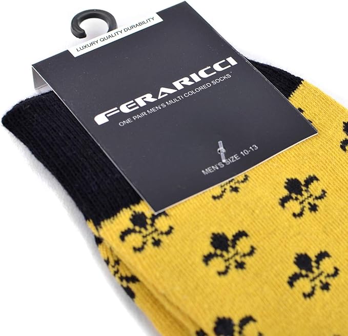 boxed-gifts Men's Mardi Gras Socks Fleur de Lis Patterned Premium Cotton Dress Casual Crew Socks for Men