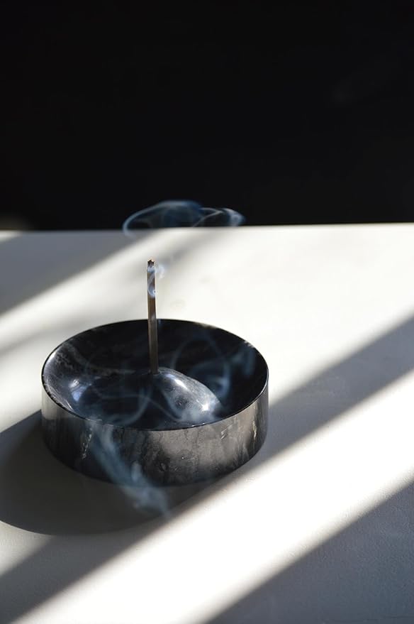 Bursera Black Marble Incense Holder, Tree Planted with Every Order, Italian Carrara Black Marble Tray Incense Burner, Home and Desk Incense Stick Holder and Modern Decor