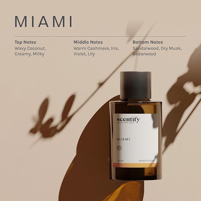 Scentify Miami Aroma Oil Refill Scent for Oil Diffusers - Creamy, Cashmere, Sandalwood, Musk Scents - Luxurious Relaxing Aromatherapy Diffuser Fragrance 470ml, 16 oz