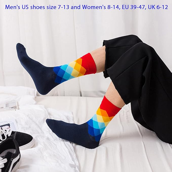 DRASEX Men's Dress Socks Funky Colorful Pattern Cotton Novelty Casual Crew Socks