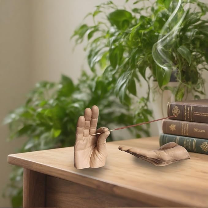 Hand Statues Incense Holder - Incense Burner Ash Catcher, Handcrafted Incense Stick Holder with Ash Catcher, Artisan Incense Burner for Meditation & Yoga (Yellow)