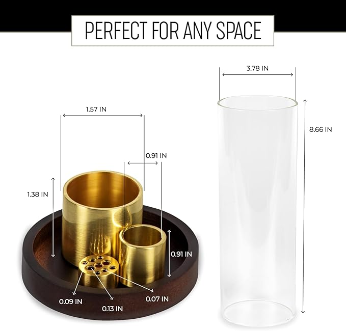 4 in 1 Wood Incense Burner with Glass Ash Catcher, Incense Holder for Sticks, Palo Santo, Sage and Cones - Wood Ash Catcher Tray for Meditation Yoga Room Home Decor