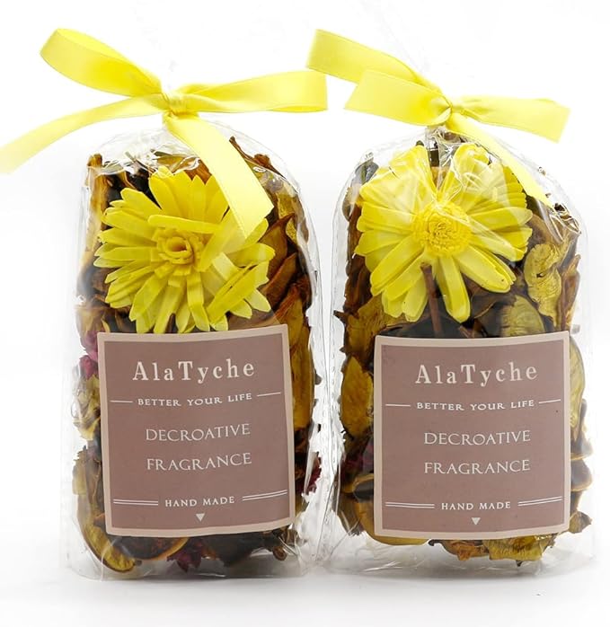 Yellow Potpourri Bags,Lemon Scented Potpourri Bowl Filler,Decorative Dried Flowers, Home Fragrance Sachet of Petal, Bathroom Vase Decor -Mini