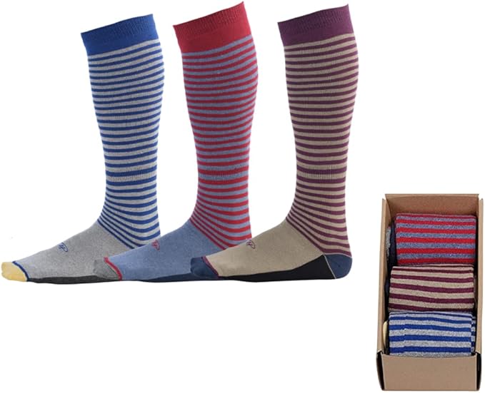 Pierre Henry Over the Calf Socks for Men (3 pairs) | Cotton Over the Calf Dress Socks | Long Socks Designed to Stay up 12+ hr