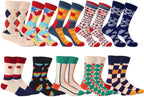 HHX YONLEE Dress Socks 5/6/10 Pairs Crew Argyle Colorful Cotton Novelty Casual Happy Fun